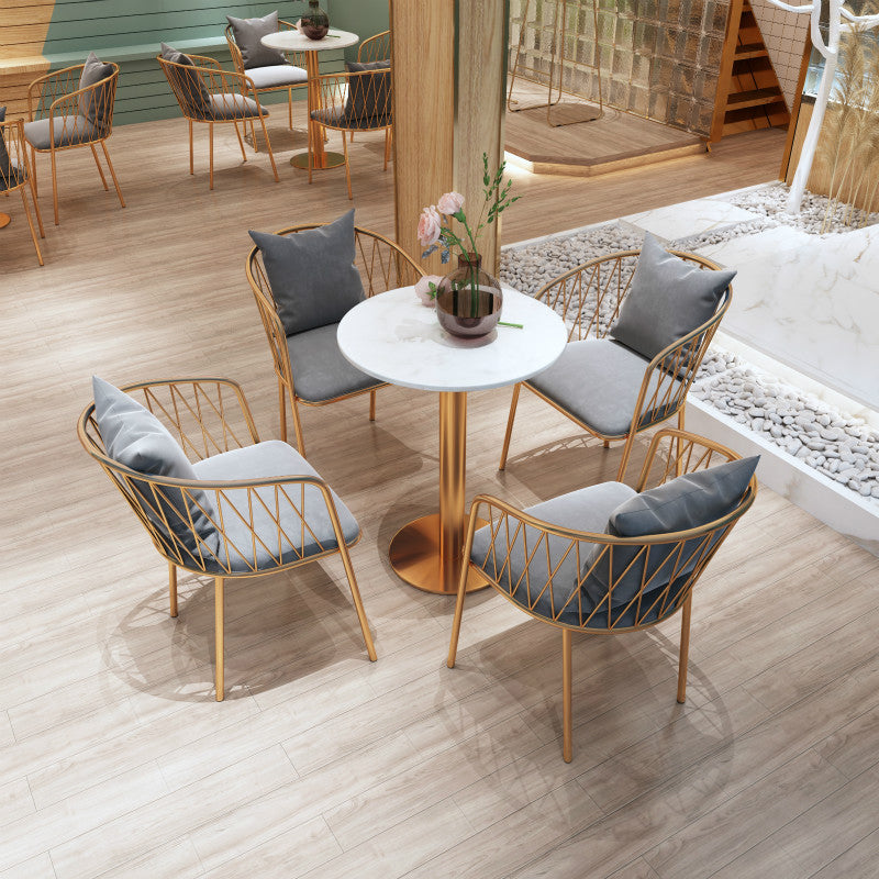 Glam Style Faux Marble Dining Set Round 1/2/3/4/5 Pieces Dining Set for Home Use