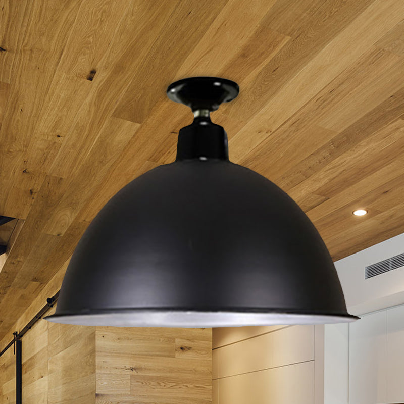 Plafonnier en forme de dôme de style loft, 1 tête en métal, semi-encastré, noir, pour salle à manger, largeur 12"/14"