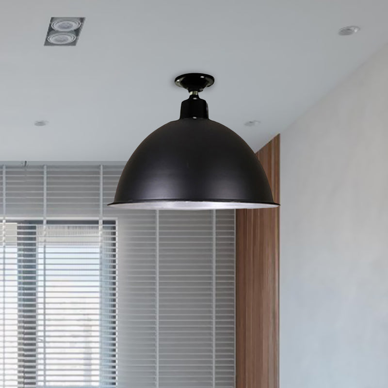 Plafonnier en forme de dôme de style loft, 1 tête en métal, semi-encastré, noir, pour salle à manger, largeur 12"/14"