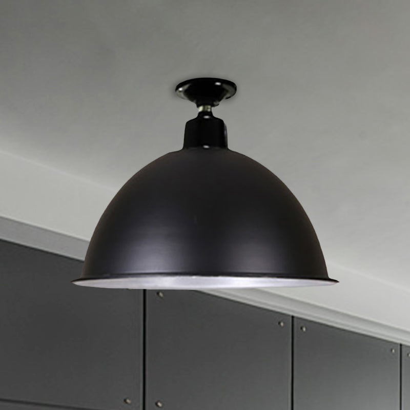Plafonnier en forme de dôme de style loft, 1 tête en métal, semi-encastré, noir, pour salle à manger, largeur 12"/14"