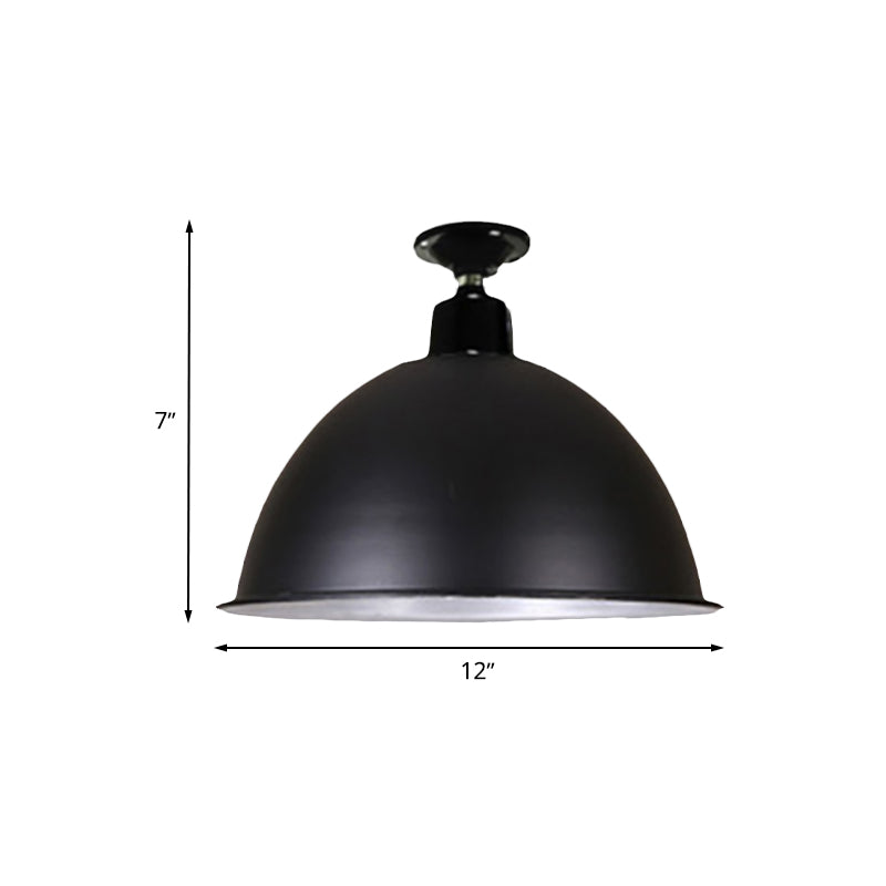 Plafonnier en forme de dôme de style loft, 1 tête en métal, semi-encastré, noir, pour salle à manger, largeur 12"/14"
