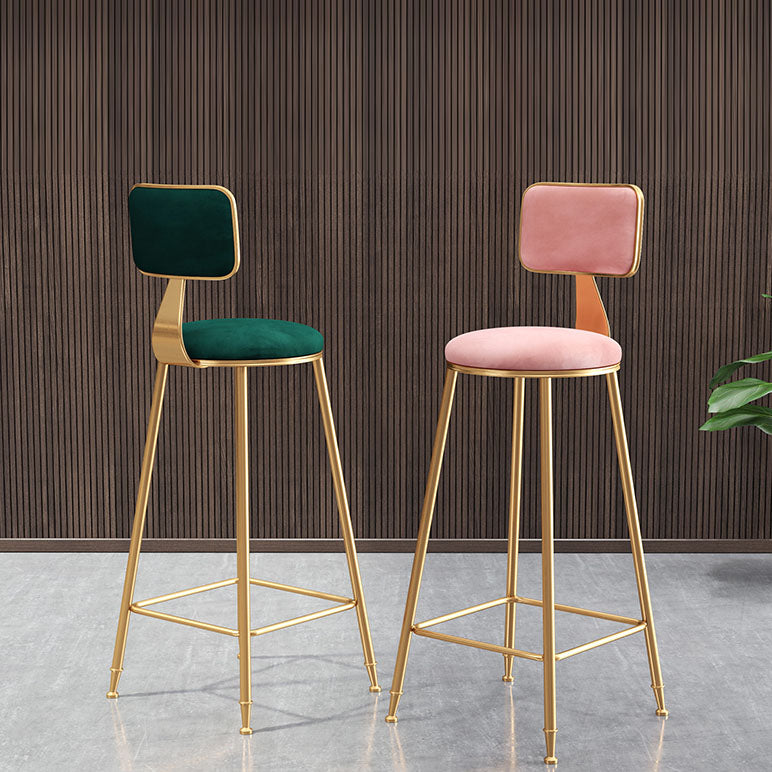 Glam Metal Stool Velvet Low Back Stool with Footrest in Matte Finish