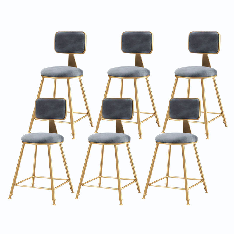 Glam Metal Stool Velvet Low Back Stool with Footrest in Matte Finish