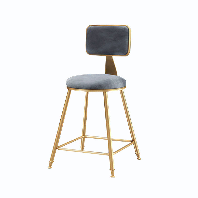 Glam Metal Stool Velvet Low Back Stool with Footrest in Matte Finish