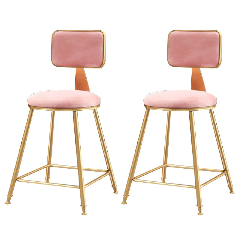 Glam Metal Stool Velvet Low Back Stool with Footrest in Matte Finish