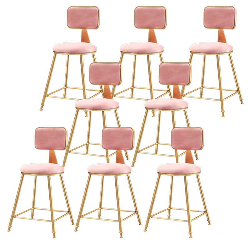 Glam Metal Stool Velvet Low Back Stool with Footrest in Matte Finish