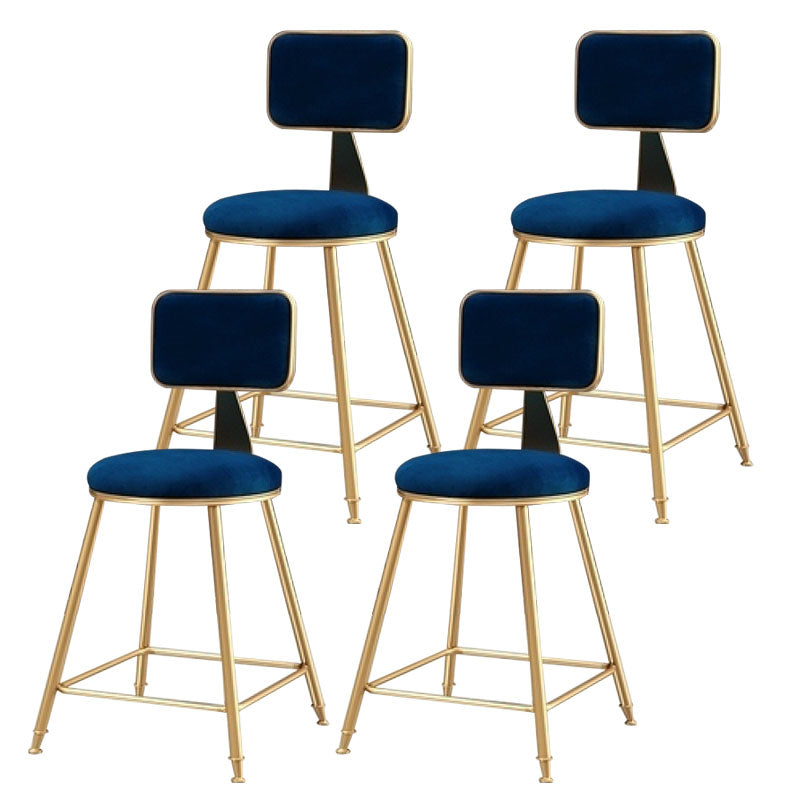 Glam Metal Stool Velvet Low Back Stool with Footrest in Matte Finish