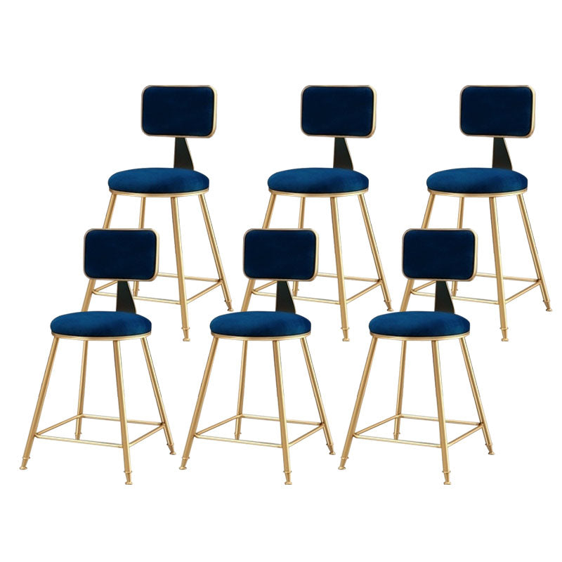 Glam Metal Stool Velvet Low Back Stool with Footrest in Matte Finish