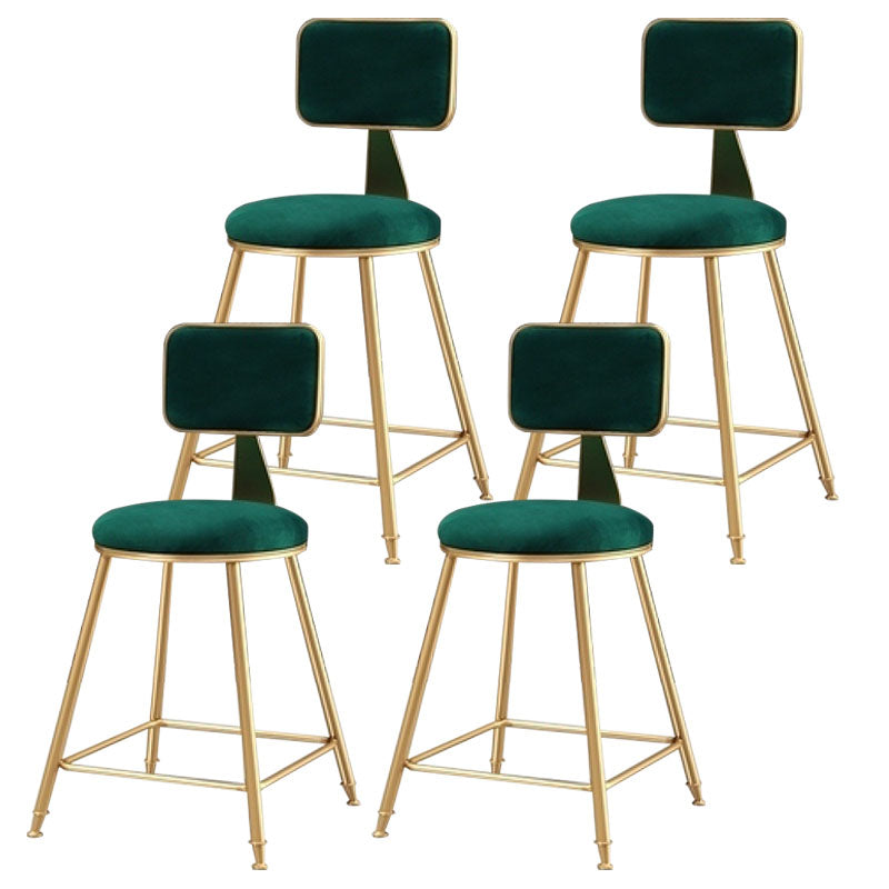 Glam Metal Stool Velvet Low Back Stool with Footrest in Matte Finish