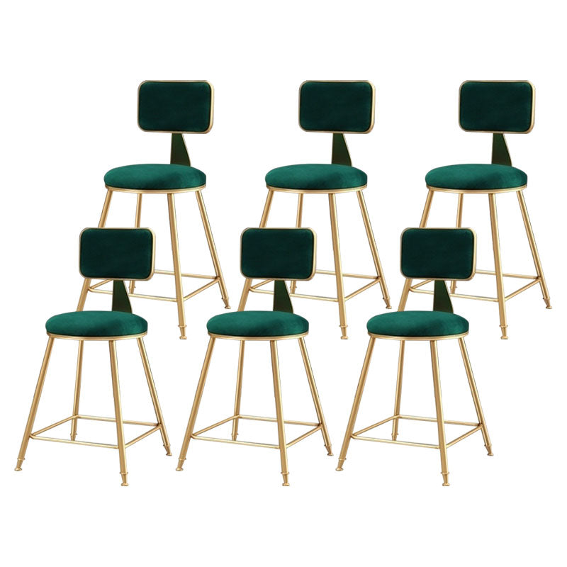 Glam Metal Stool Velvet Low Back Stool with Footrest in Matte Finish