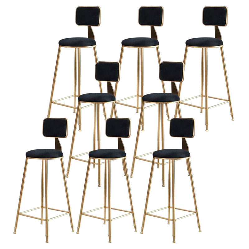 Glam Metal Stool Velvet Low Back Stool with Footrest in Matte Finish