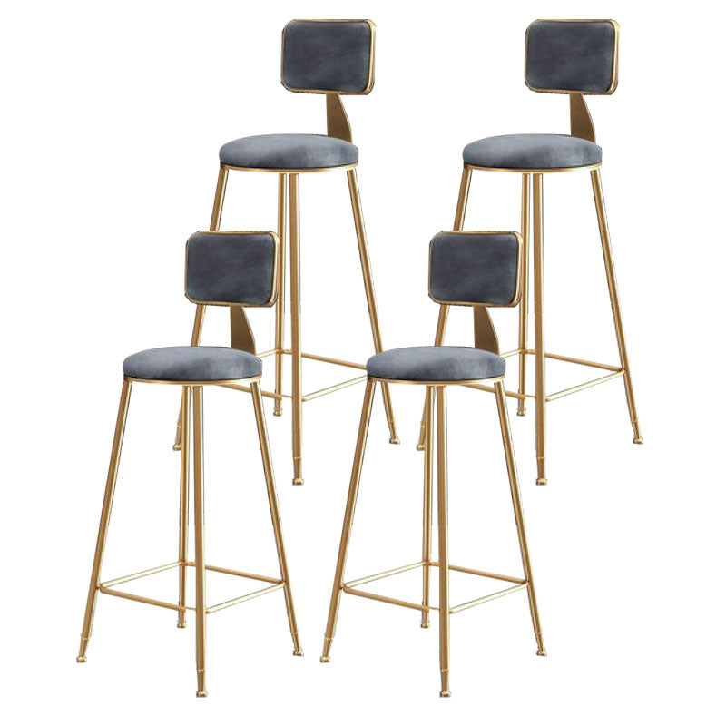 Glam Metal Stool Velvet Low Back Stool with Footrest in Matte Finish