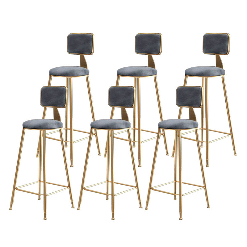Glam Metal Stool Velvet Low Back Stool with Footrest in Matte Finish