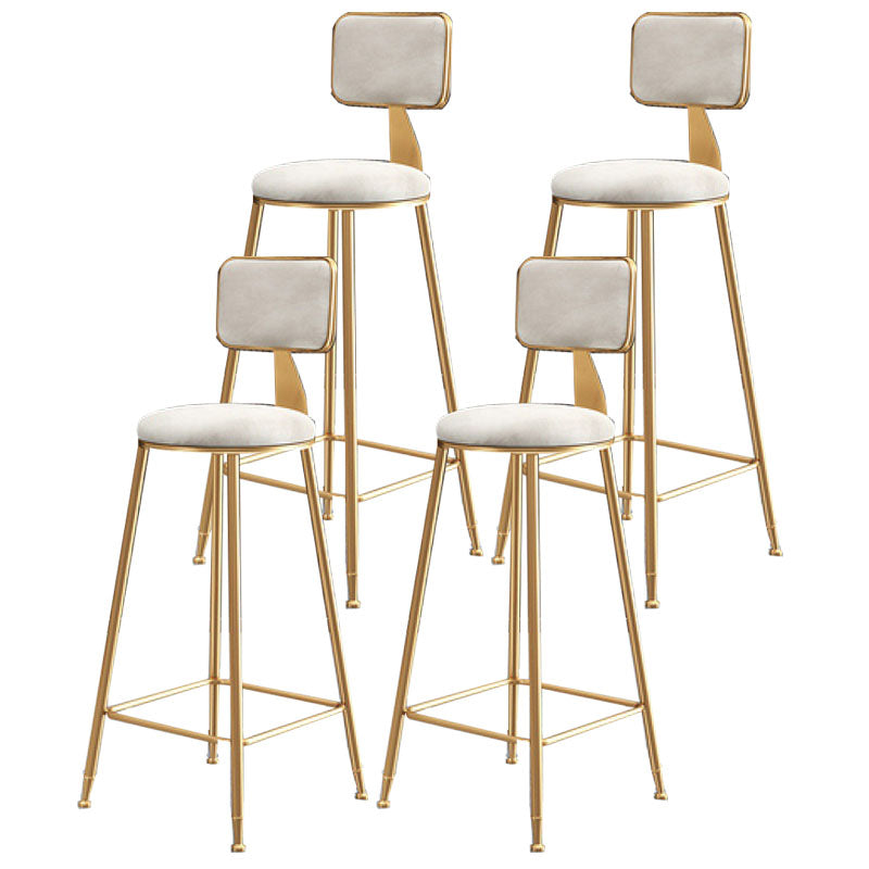 Glam Metal Stool Velvet Low Back Stool with Footrest in Matte Finish