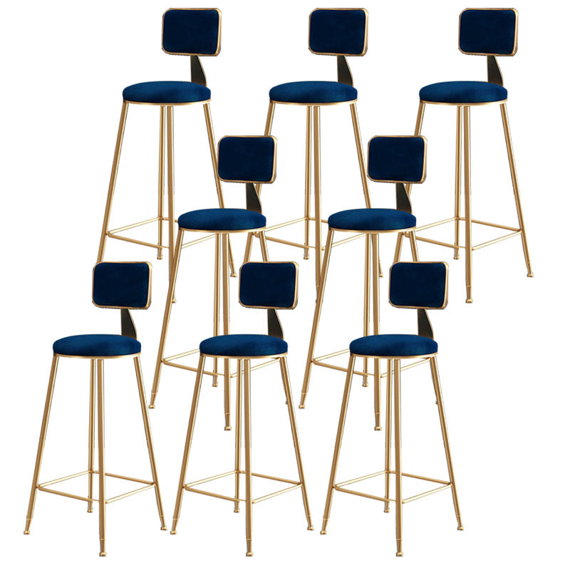 Glam Metal Stool Velvet Low Back Stool with Footrest in Matte Finish