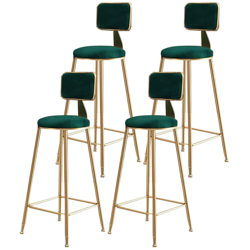 Glam Metal Stool Velvet Low Back Stool with Footrest in Matte Finish