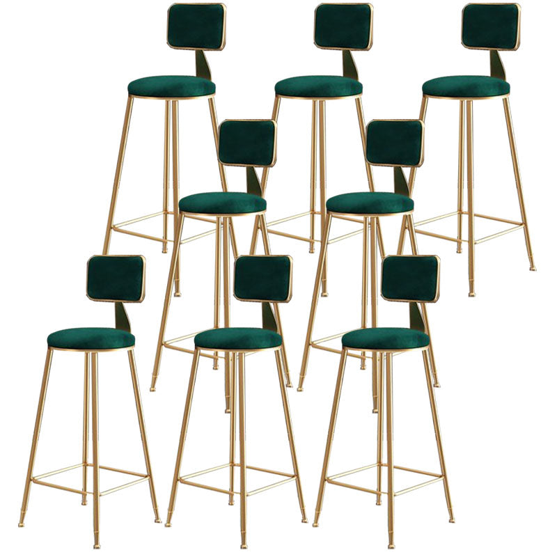 Glam Metal Stool Velvet Low Back Stool with Footrest in Matte Finish