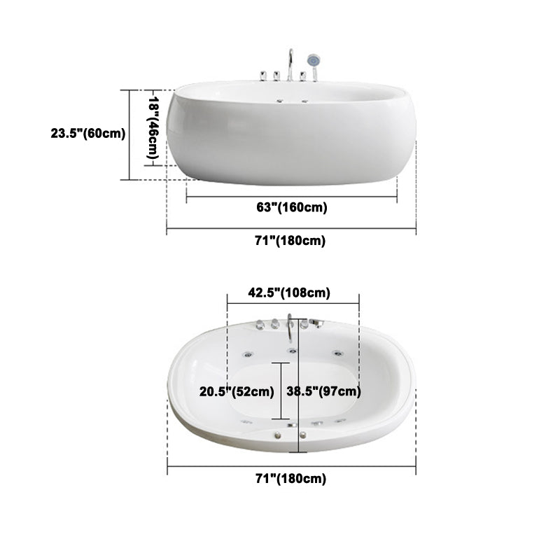 Modern Oval Acrylic Bathtub Hotel Freestanding Bath Tub in White