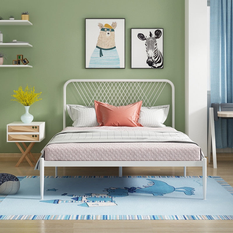 Contemporary Style Solid Color Bed Frame Metal Bed with Headboard