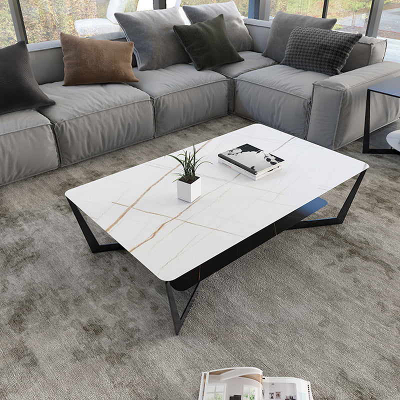Cross Legs Slate Coffee Table Shelf Included Rectangle Single Cocktail Table
