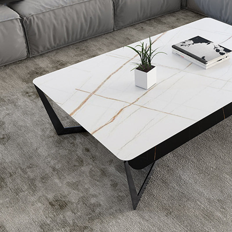 Cross Legs Slate Coffee Table Shelf Included Rectangle Single Cocktail Table