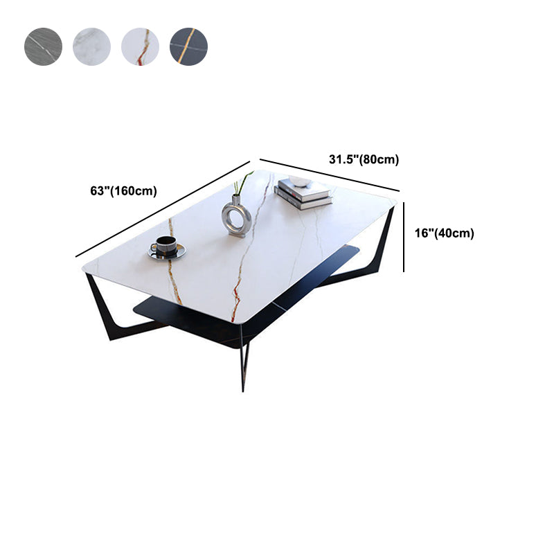 Cross Legs Slate Coffee Table Shelf Included Rectangle Single Cocktail Table