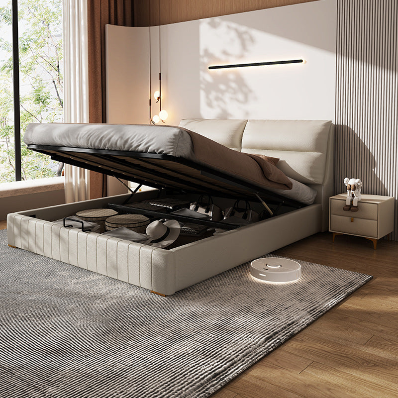 Modern Upholstered Headboard Rectangular Panel Solid Wood Bed Frame