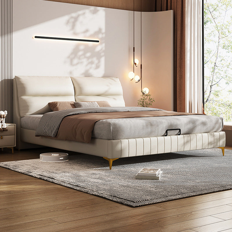 Modern Upholstered Headboard Rectangular Panel Solid Wood Bed Frame