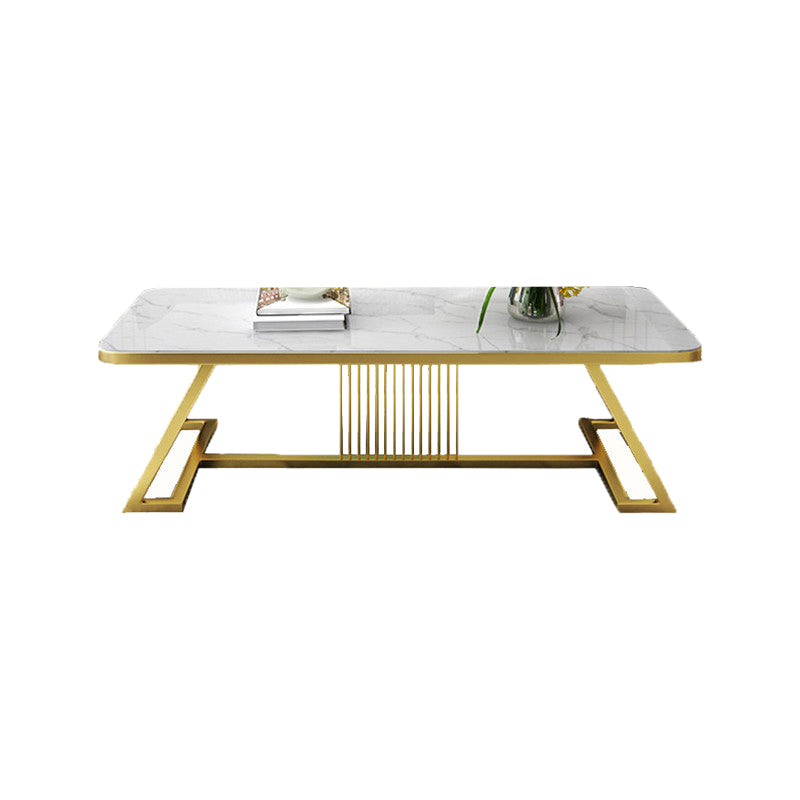 Stone Top Cocktail Table Glam Trestle Iron Base Coffee Table