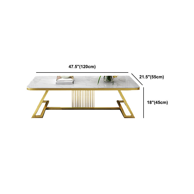 Stone Top Cocktail Table Glam Trestle Iron Base Coffee Table