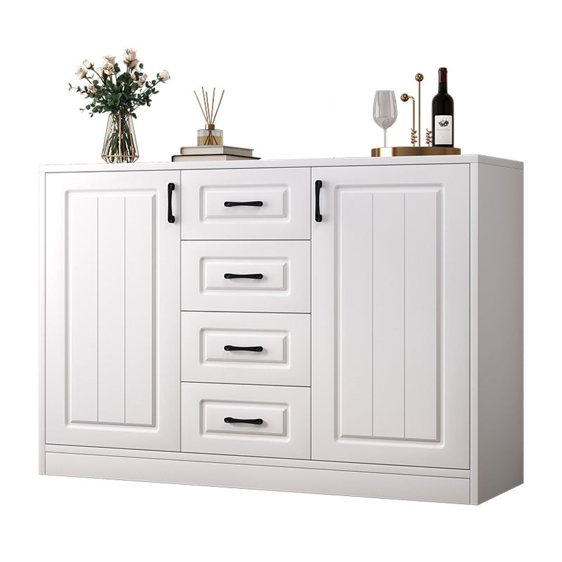 Contemporary White Wooden Accent Cabinet with Doors and Drawers