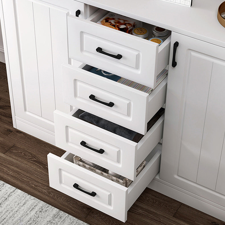 Contemporary White Wooden Accent Cabinet with Doors and Drawers