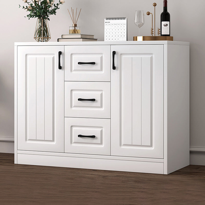 Contemporary White Wooden Accent Cabinet with Doors and Drawers