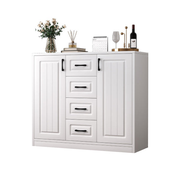 Contemporary White Wooden Accent Cabinet with Doors and Drawers