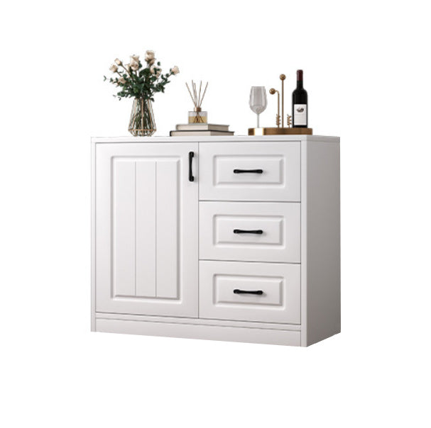 Contemporary White Wooden Accent Cabinet with Doors and Drawers
