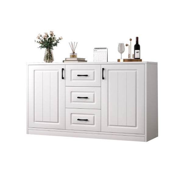 Contemporary White Wooden Accent Cabinet with Doors and Drawers