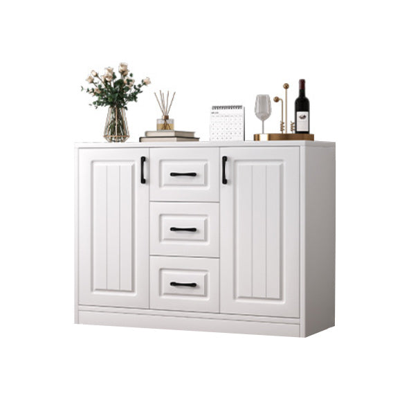 Contemporary White Wooden Accent Cabinet with Doors and Drawers