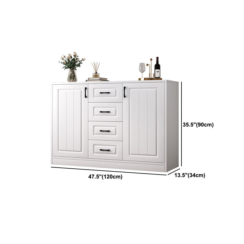 Contemporary White Wooden Accent Cabinet with Doors and Drawers