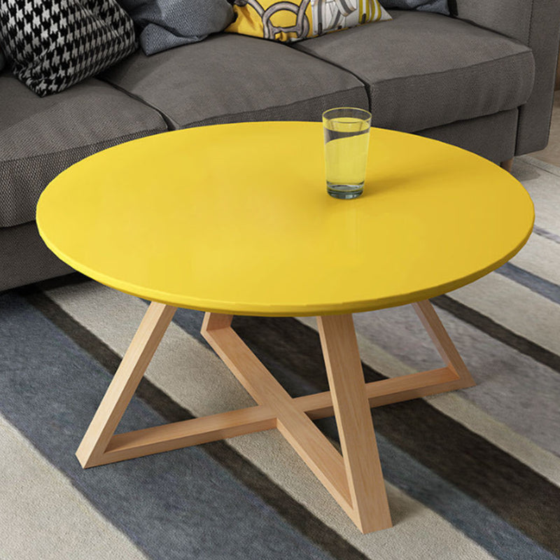 Contemporary Round Wood Coffee Table Cross Legs Cocktail Table