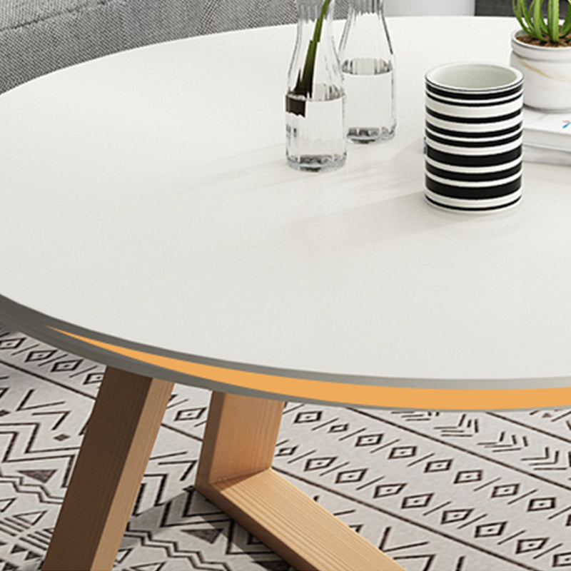 Contemporary Round Wood Coffee Table Cross Legs Cocktail Table