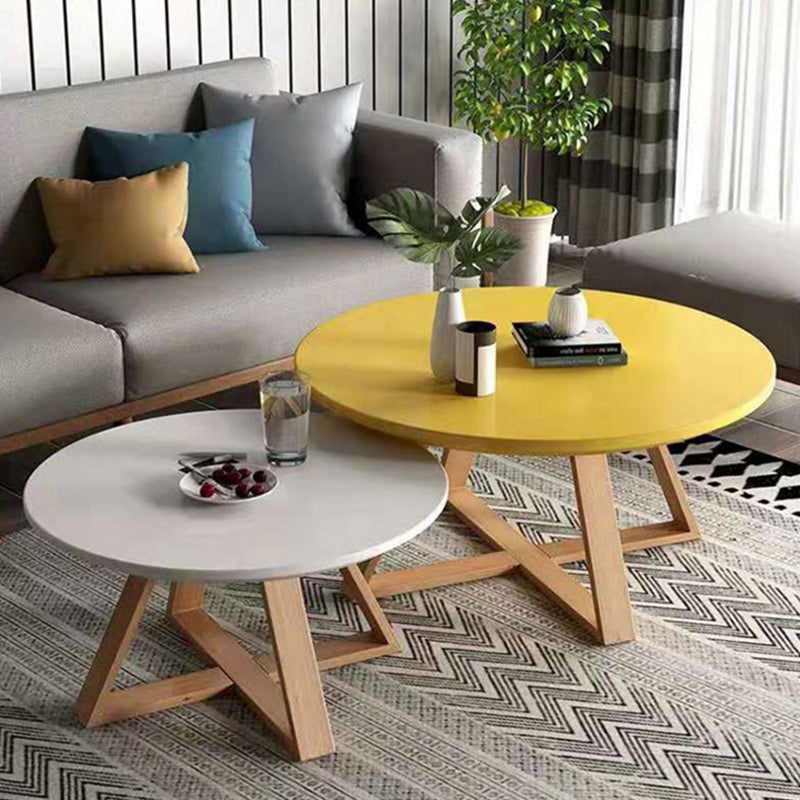 Contemporary Round Wood Coffee Table Cross Legs Cocktail Table
