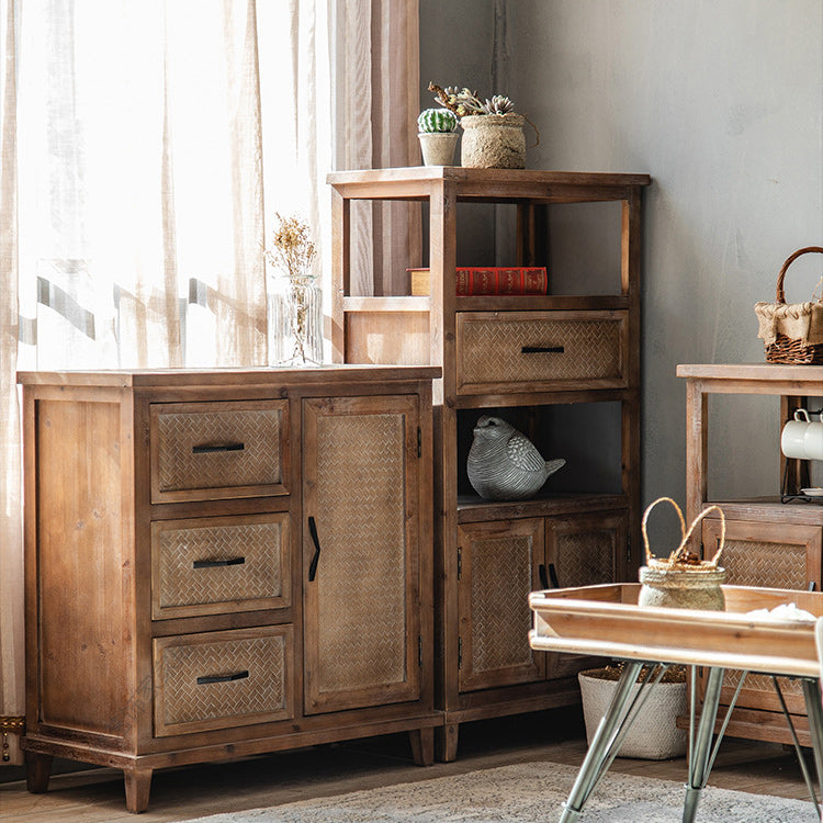 Industrial Wooden Cabinet with Doors and Drawers Distressed Wood Cabinet