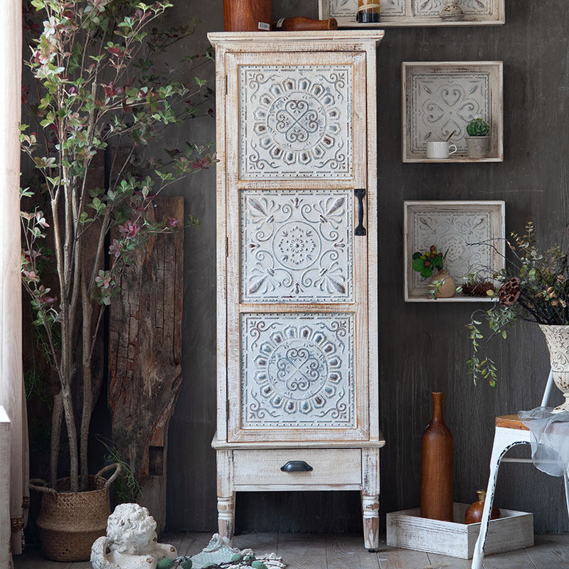 Industrial Accent Cabinet with Legs and Wooden Shelf Distressed Wood Cabinet