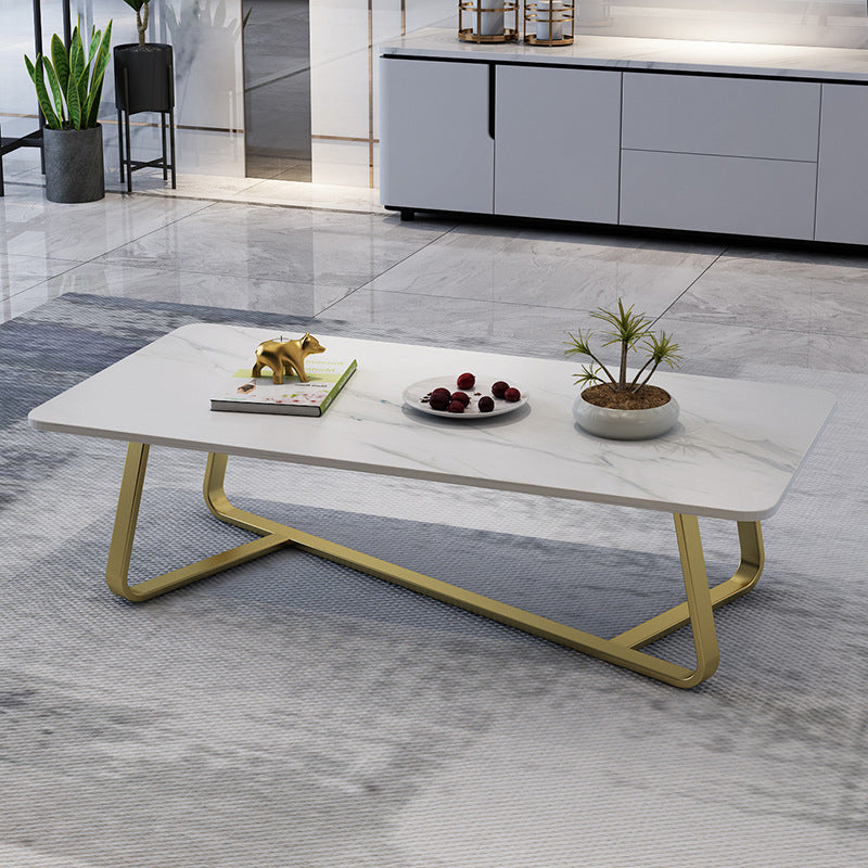 Cross Legs Stone Top Cocktail Table,Glam Stoen Rectangular Coffee Table