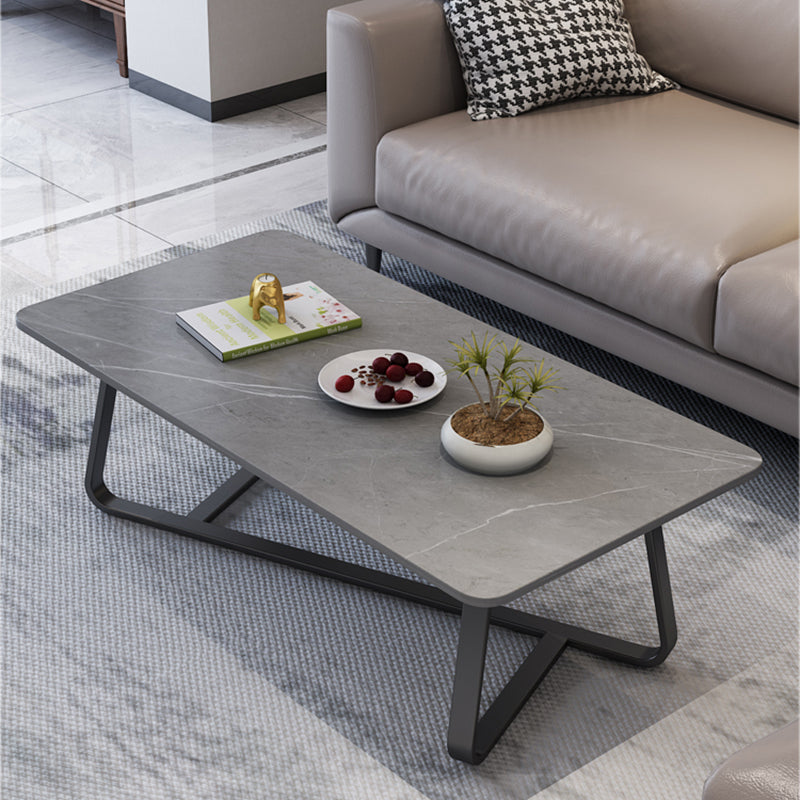 Cross Legs Stone Top Cocktail Table,Glam Stoen Rectangular Coffee Table