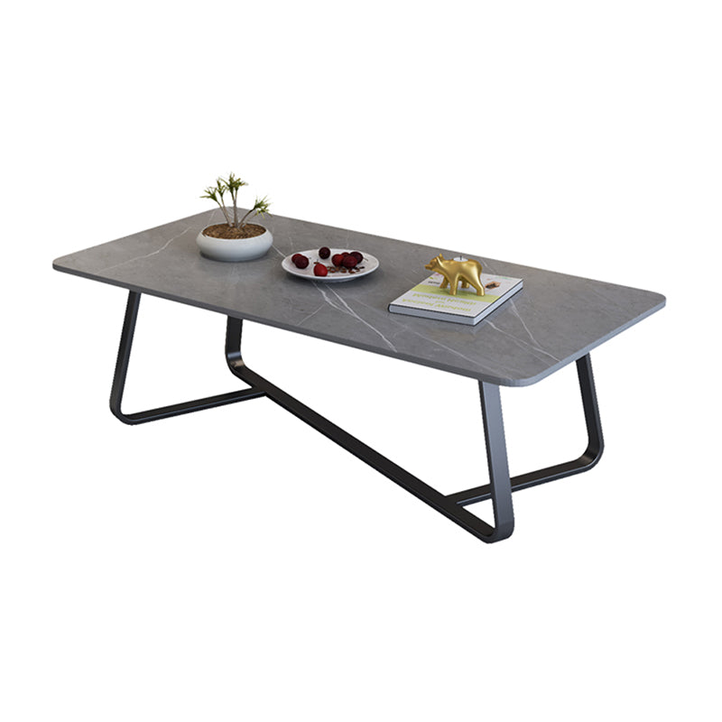 Cross Legs Stone Top Cocktail Table,Glam Stoen Rectangular Coffee Table