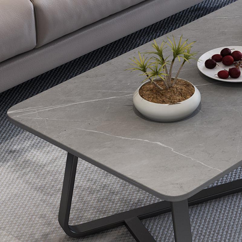 Cross Legs Stone Top Cocktail Table,Glam Stoen Rectangular Coffee Table