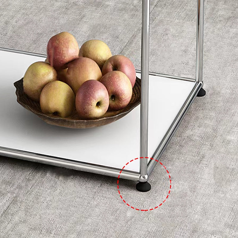 Rectangular Steel Coffee Table Modern Glass Top Cocktail Table with Floor Shelf