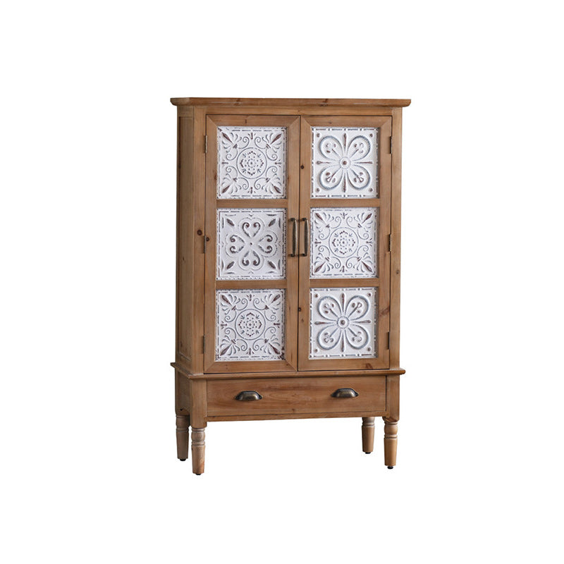 Industrial Wooden Cabinet with Turned Legs and Drawers in Brown