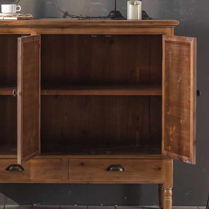 Industrial Wooden Cabinet with Turned Legs and Drawers in Brown